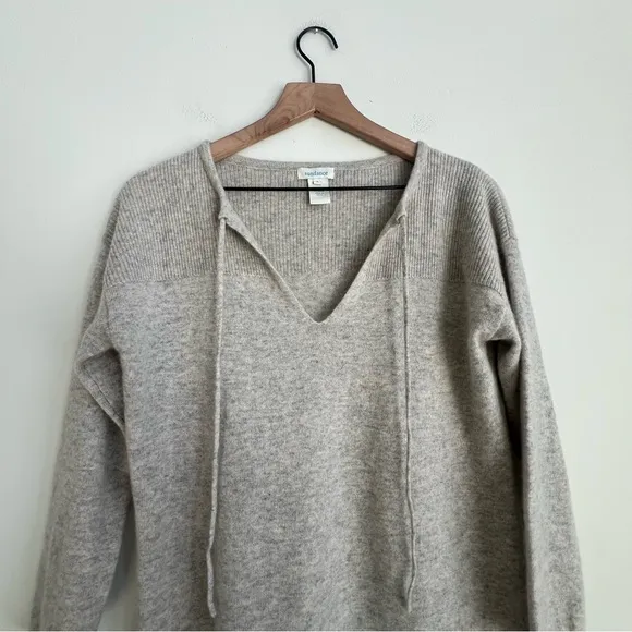 Sundance Catalog Kendall Gray 100% Cashmere Sweater Tie Neck Tunic 3/4 Sleeve