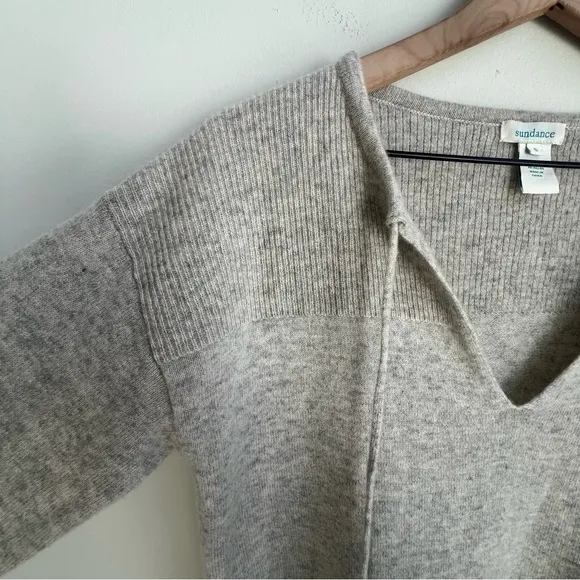 Sundance Catalog Kendall Gray 100% Cashmere Sweater Tie Neck Tunic 3/4 Sleeve