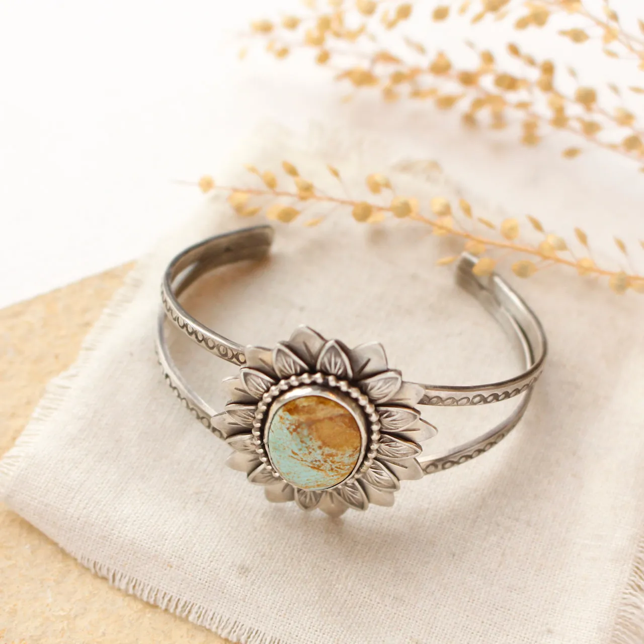 Sunflower Turquoise Cuff Bracelet