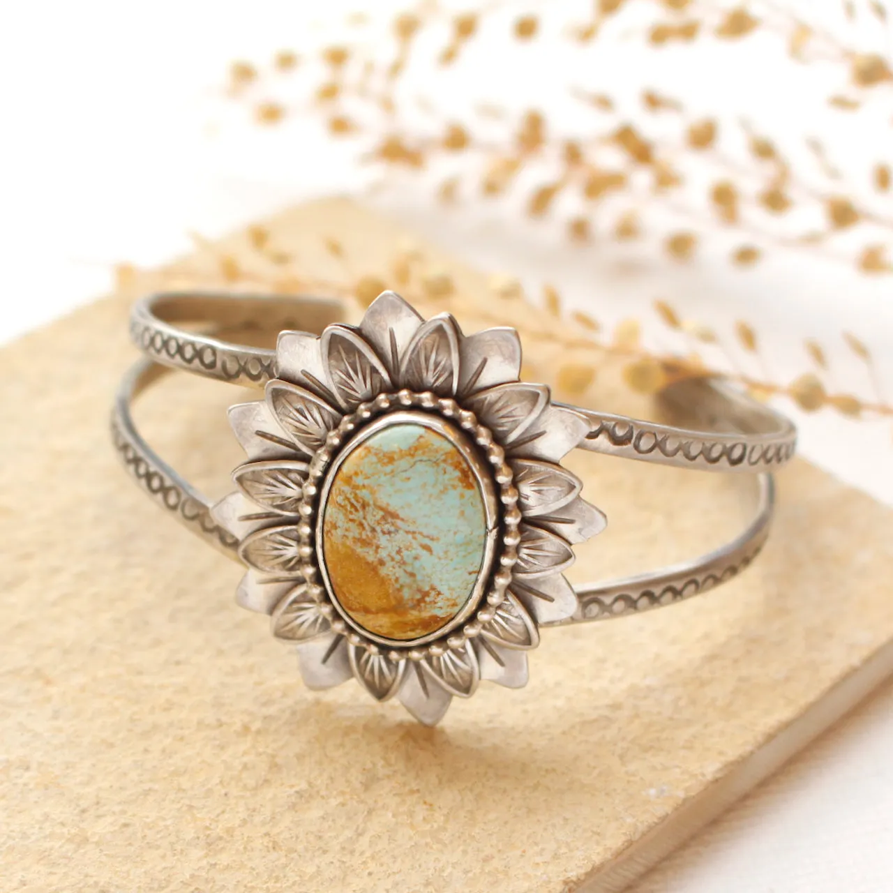 Sunflower Turquoise Cuff Bracelet