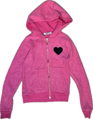 T2LOVE- Black Heart Zip Up Hoodie (fushia)