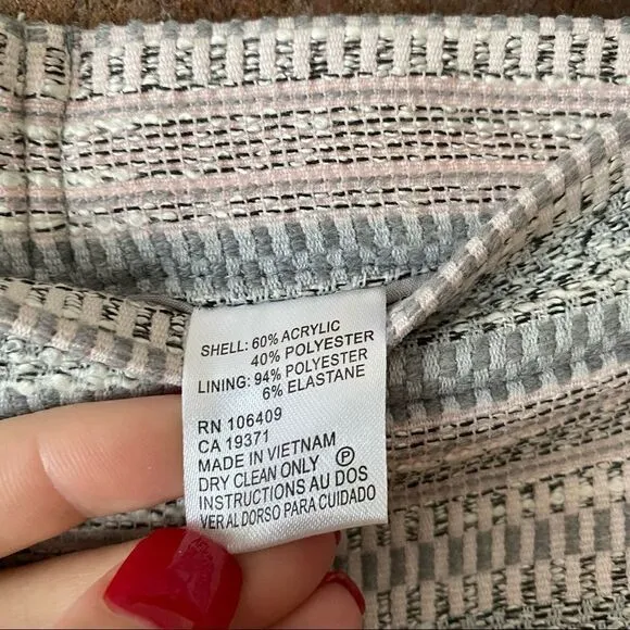 Tahari Pink, Gray, and White Stripe Full Back Zipper Knit Pencil Skirt Size 12P