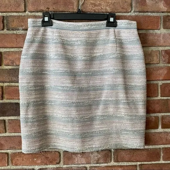 Tahari Pink, Gray, and White Stripe Full Back Zipper Knit Pencil Skirt Size 12P