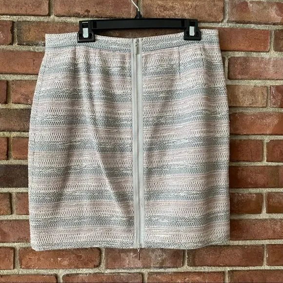 Tahari Pink, Gray, and White Stripe Full Back Zipper Knit Pencil Skirt Size 12P