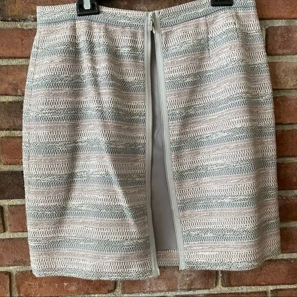 Tahari Pink, Gray, and White Stripe Full Back Zipper Knit Pencil Skirt Size 12P
