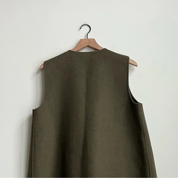 TALBOTS Olive Double Face Open Fly Away Long Vest Wool Blend Medium longline
