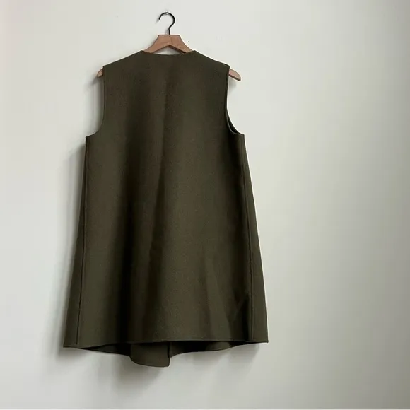 TALBOTS Olive Double Face Open Fly Away Long Vest Wool Blend Medium longline