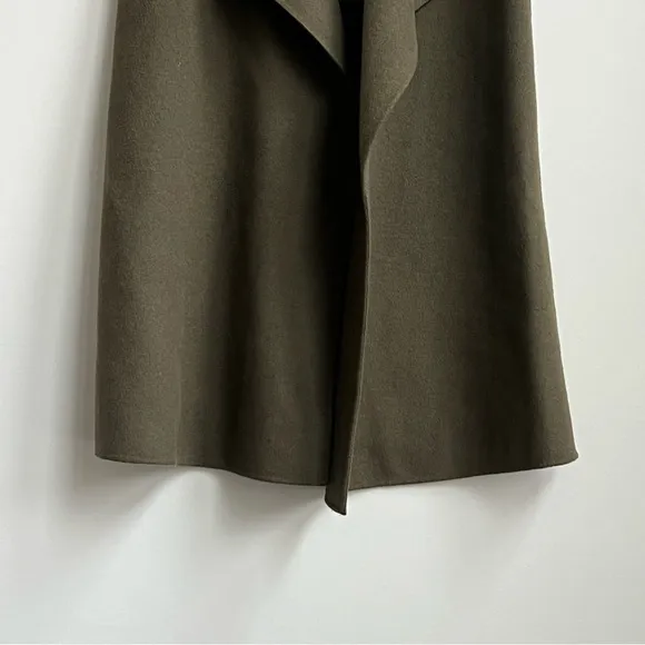 TALBOTS Olive Double Face Open Fly Away Long Vest Wool Blend Medium longline