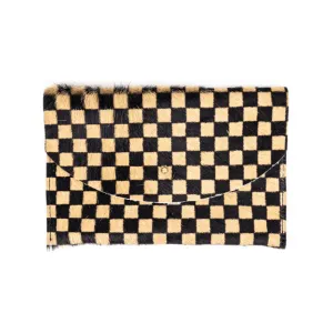 Tan Checkered Envelope Pouch