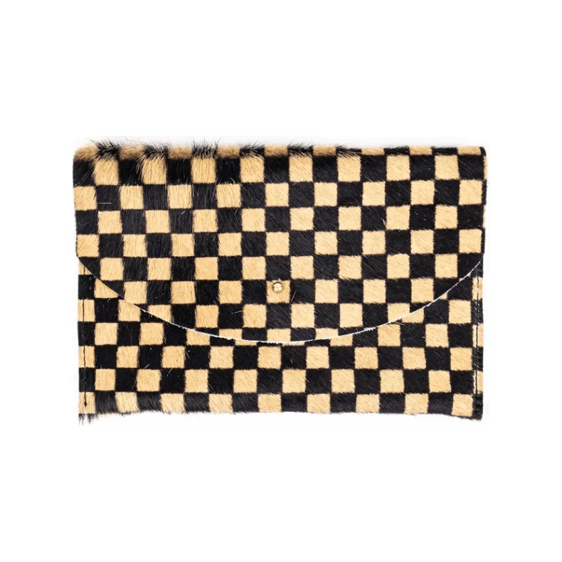 Tan Checkered Envelope Pouch