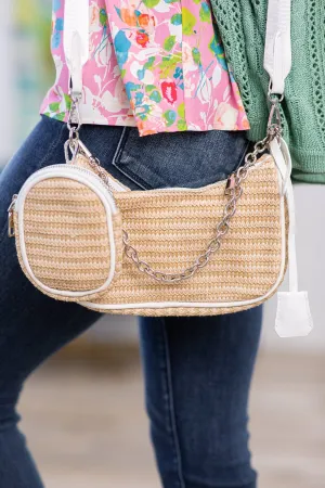 Tan Straw Crossbody Bag Set