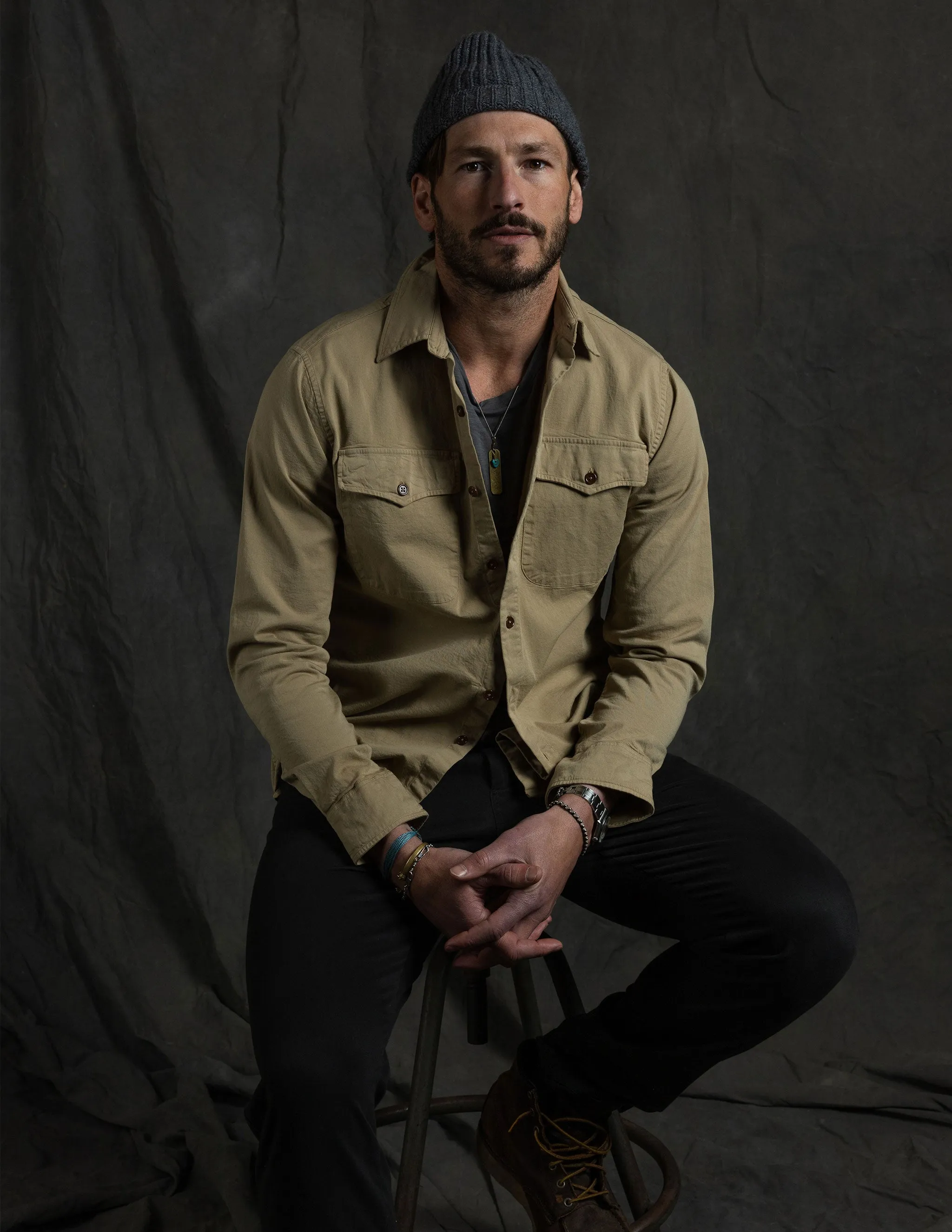 Tarpon Garment Dyed Utility Shirt in Khaki