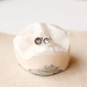 Teeny Tiny Stamped Heart Stud Earrings Sterling Silver