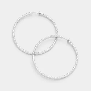 Textured Silver Metal Clip Hoop Earrings | 2.5" | 255897