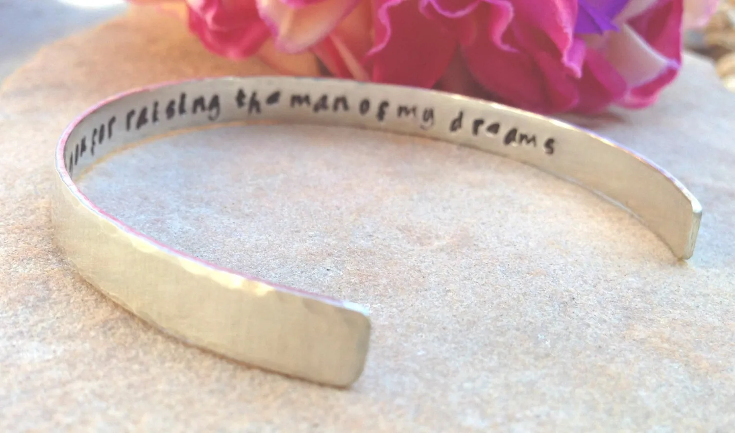 thank you for raising the man of my dreams, mother of the groom, sterling silver bracelet, secret message bracelet, cuff, personalized gift