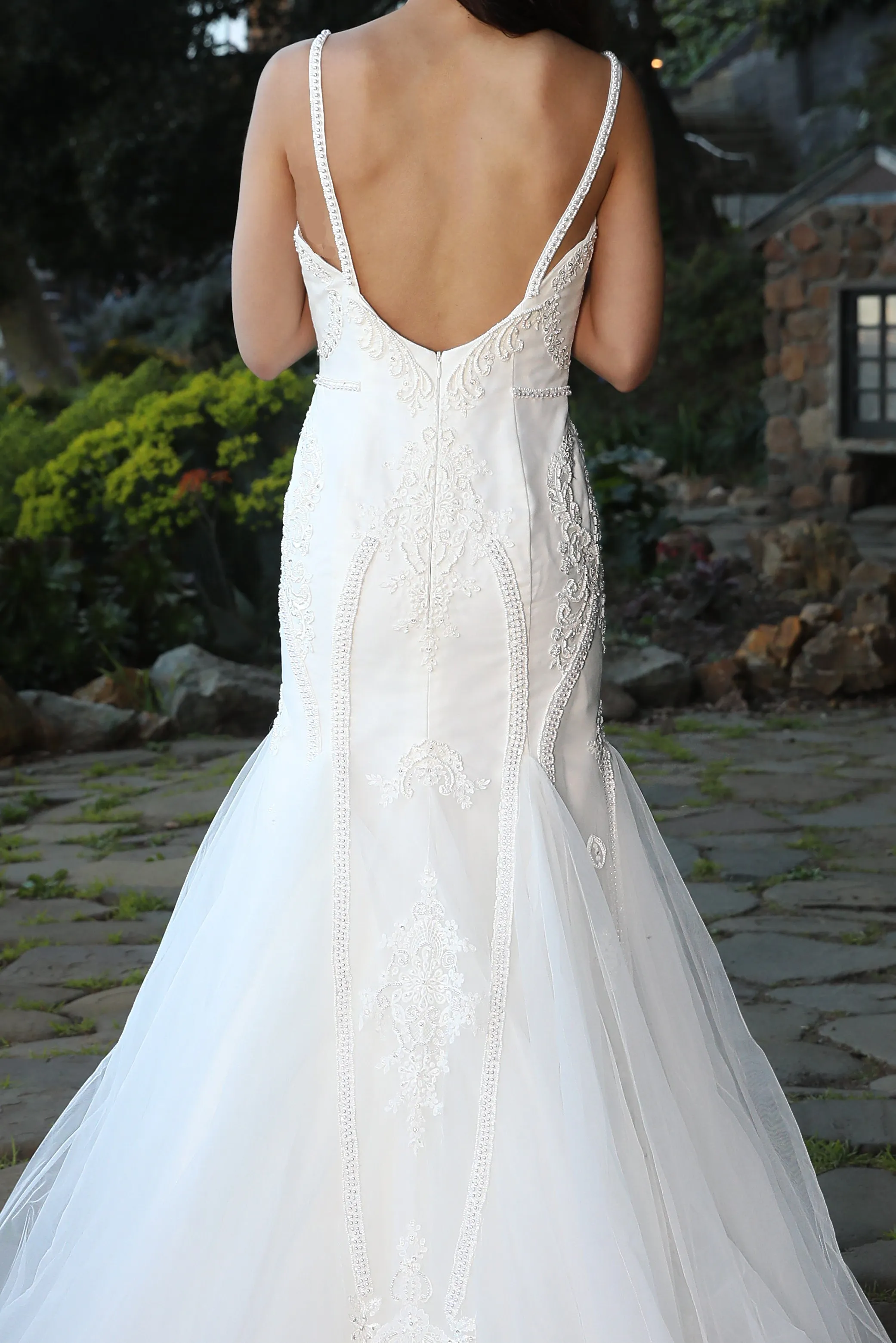 The Little Mermaid - Selena Huan Pearl Beaded Metallic Embroidered Appliqués Lace Mermaid Gown