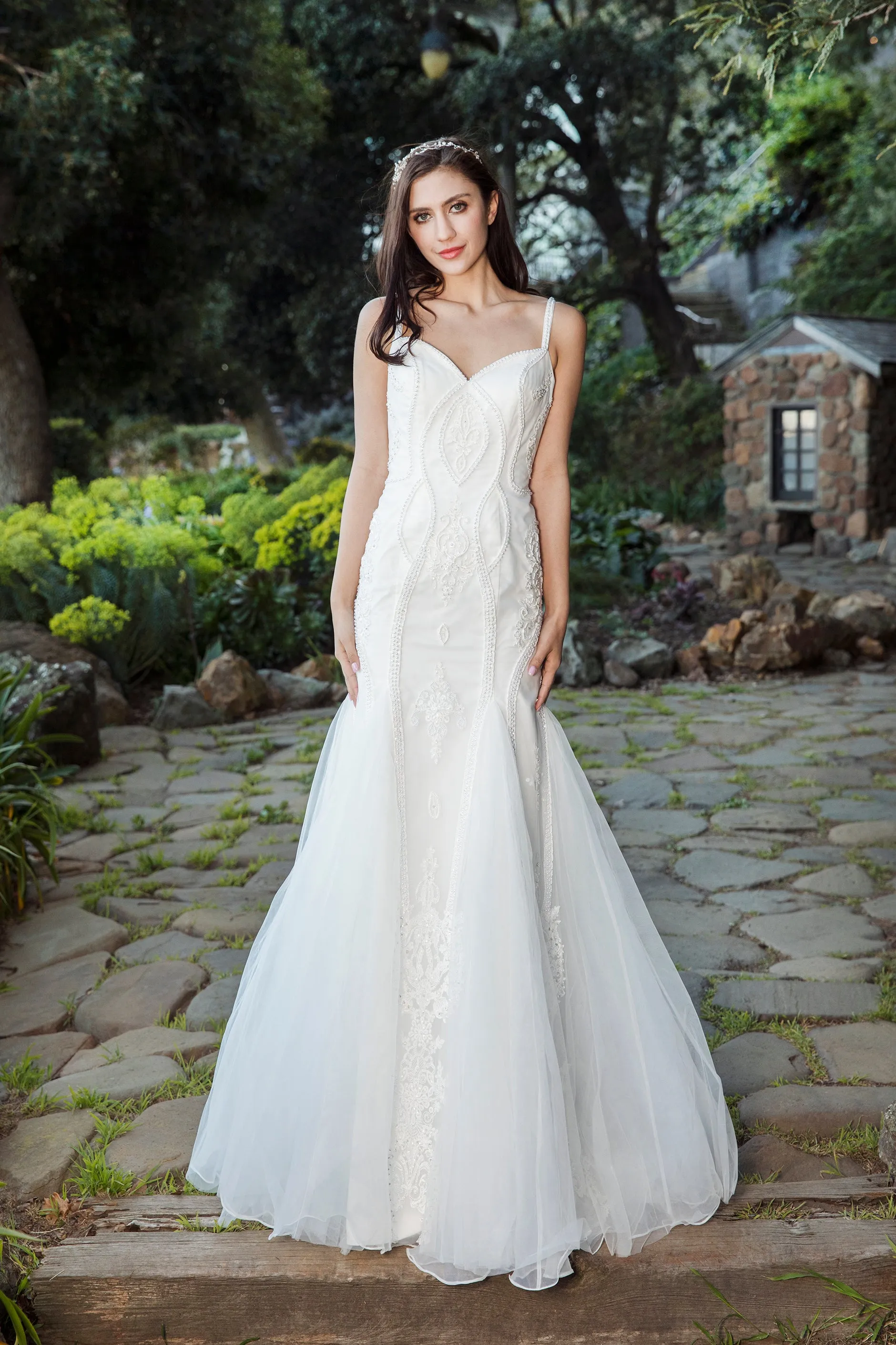 The Little Mermaid - Selena Huan Pearl Beaded Metallic Embroidered Appliqués Lace Mermaid Gown