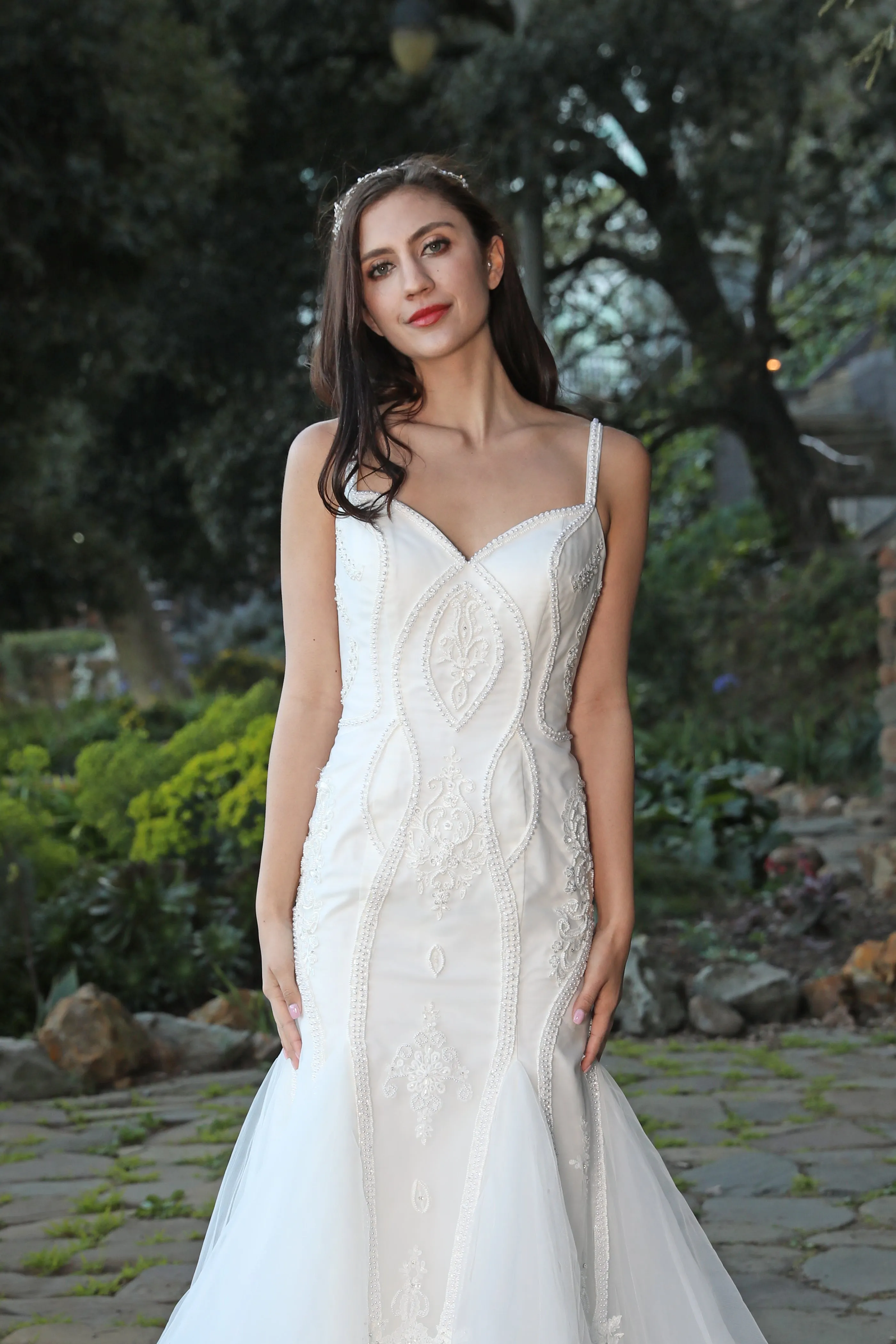 The Little Mermaid - Selena Huan Pearl Beaded Metallic Embroidered Appliqués Lace Mermaid Gown