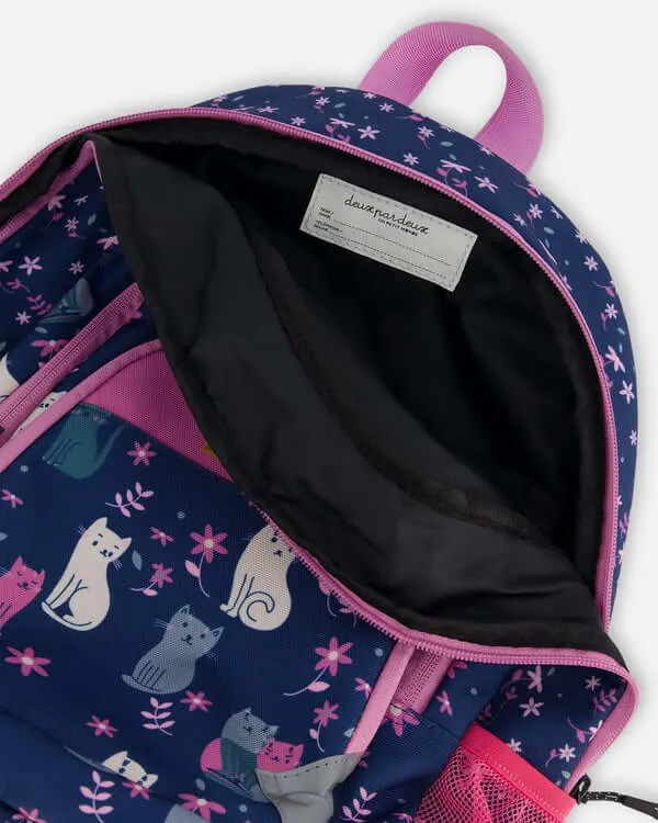 Toddler Backpack Navy Blue Printed Kitten - 16L