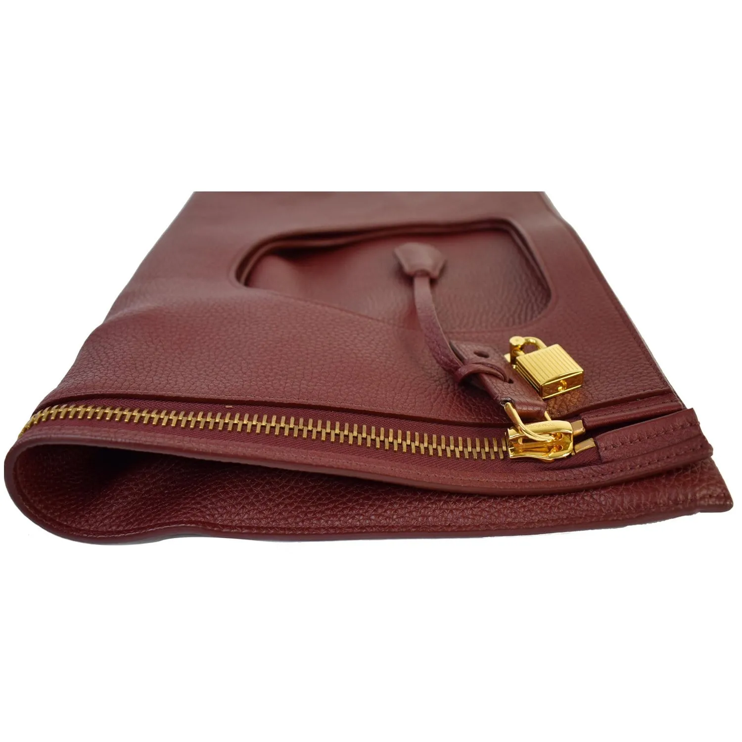 TOM FORD Alix Padlock Zip Fold-over Leather Shoulder Bag Red