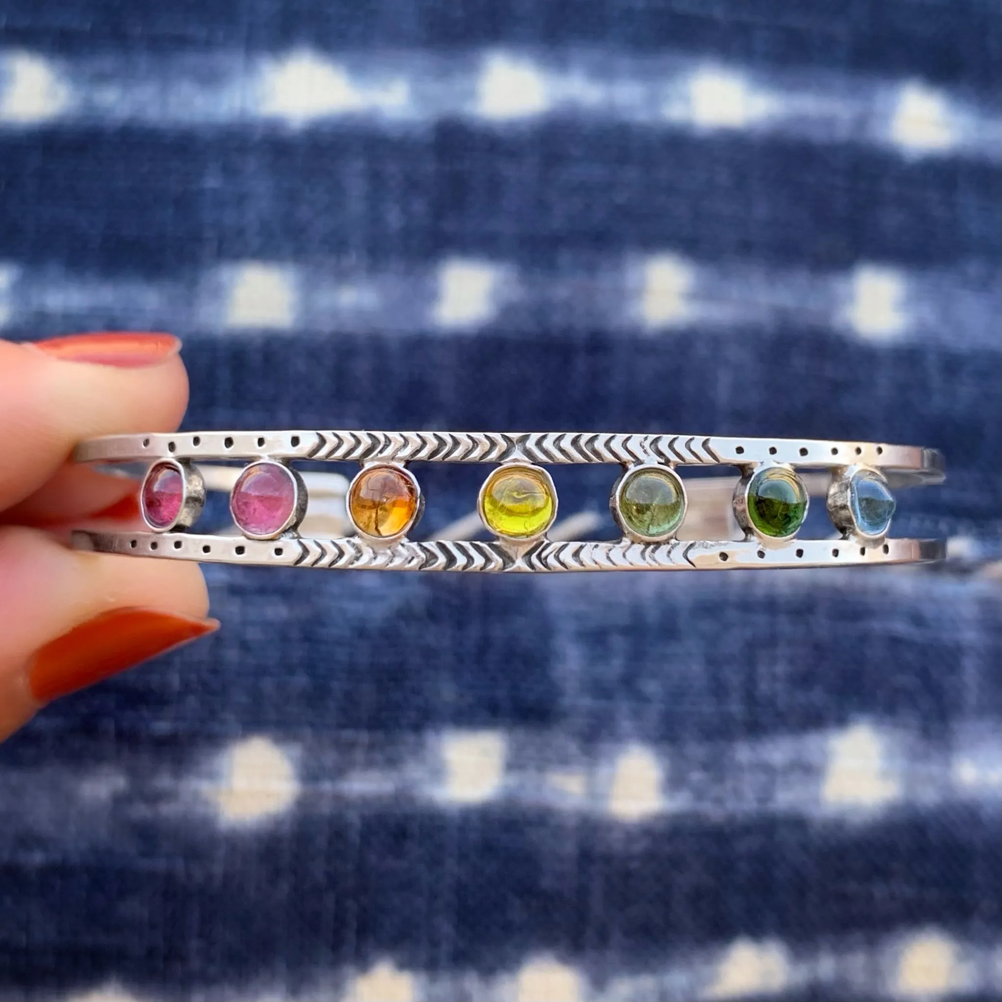Tourmaline rainbow cuff in silver