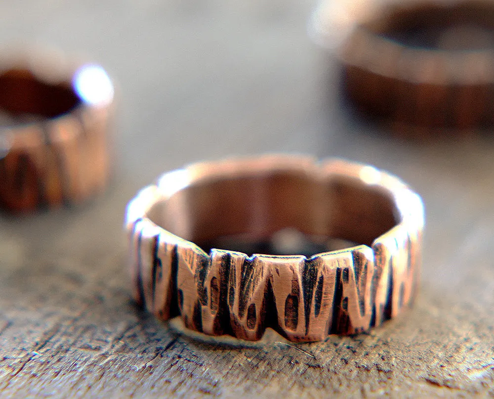 Tree Bark Copper Band Ring Redwood Tree (S0264)