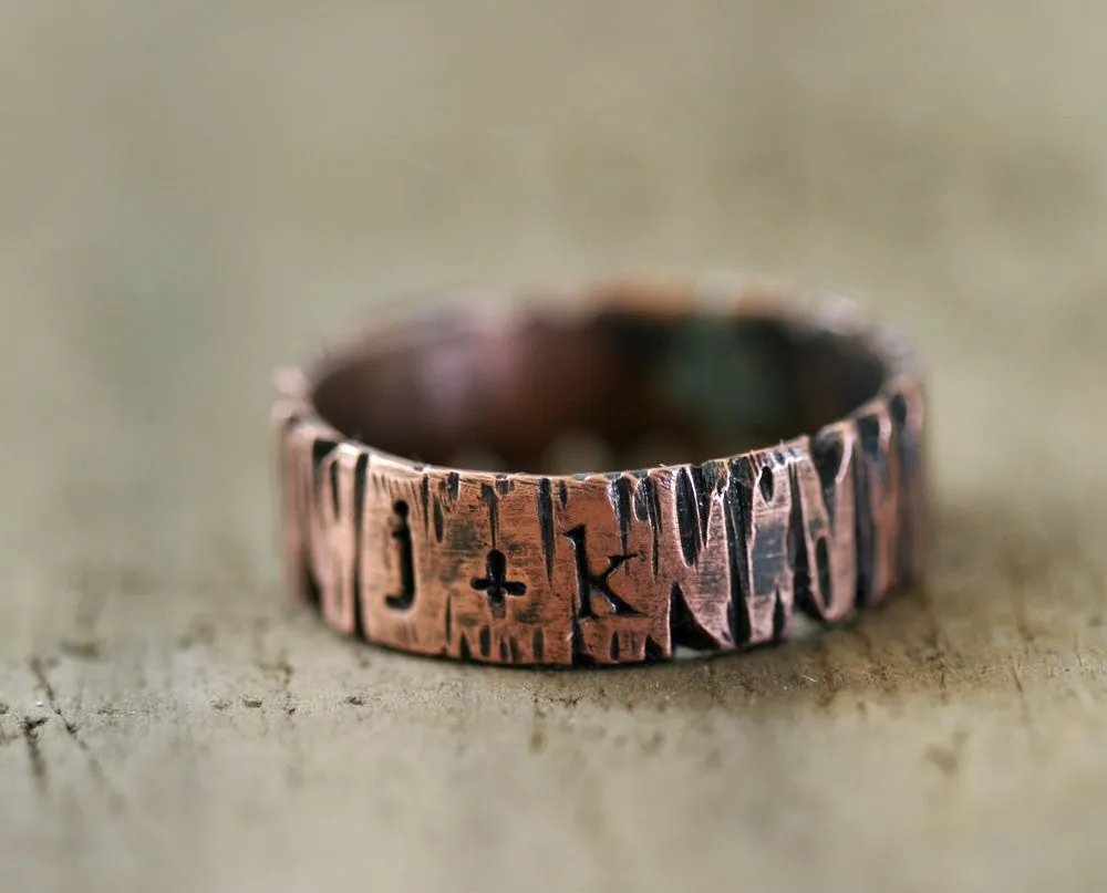 Tree Bark Copper Band Ring Redwood Tree (S0264)