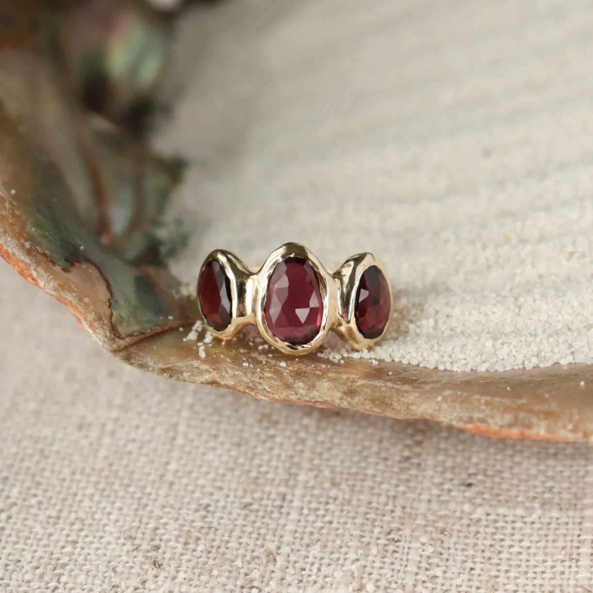 Trio Ring | Rhodolite Garnet, 14k Gold