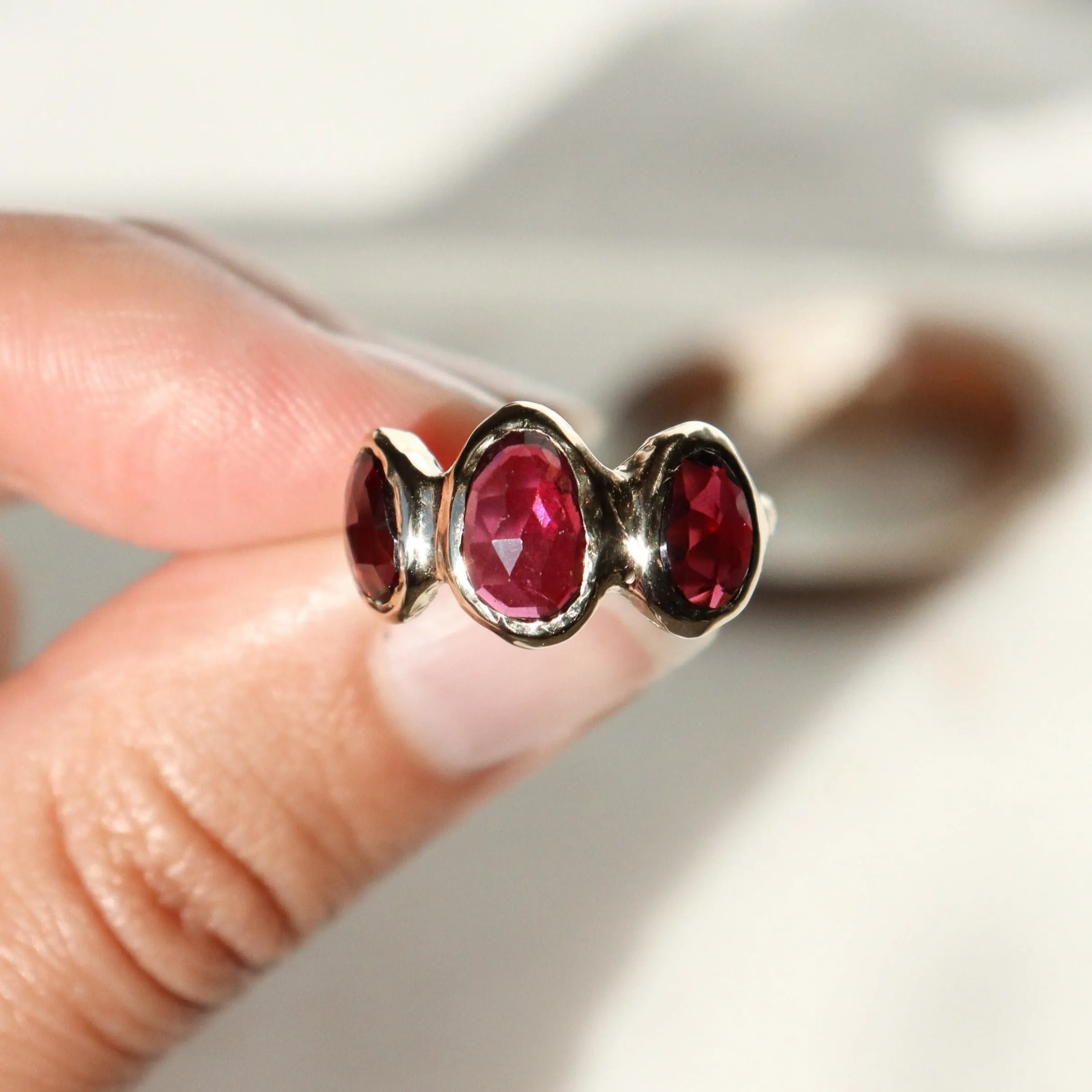 Trio Ring | Rhodolite Garnet, 14k Gold
