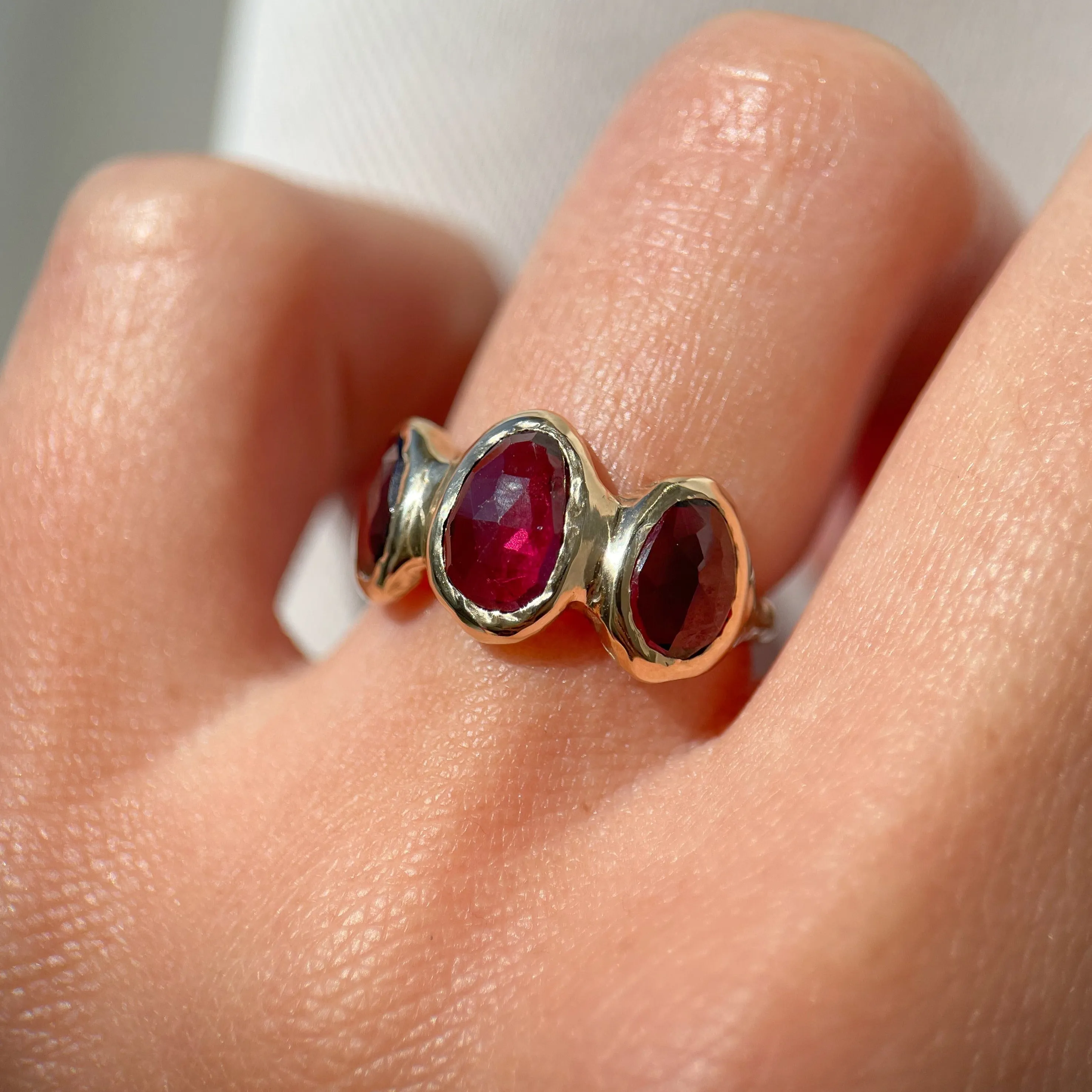 Trio Ring | Rhodolite Garnet, 14k Gold