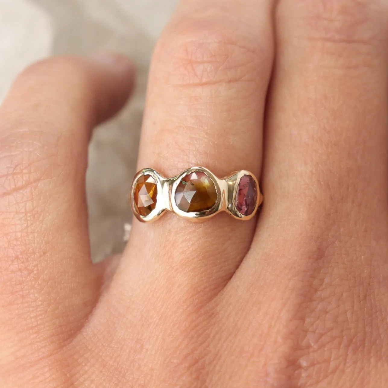 Trio Ring | Watermelon Tourmaline, 14k Gold