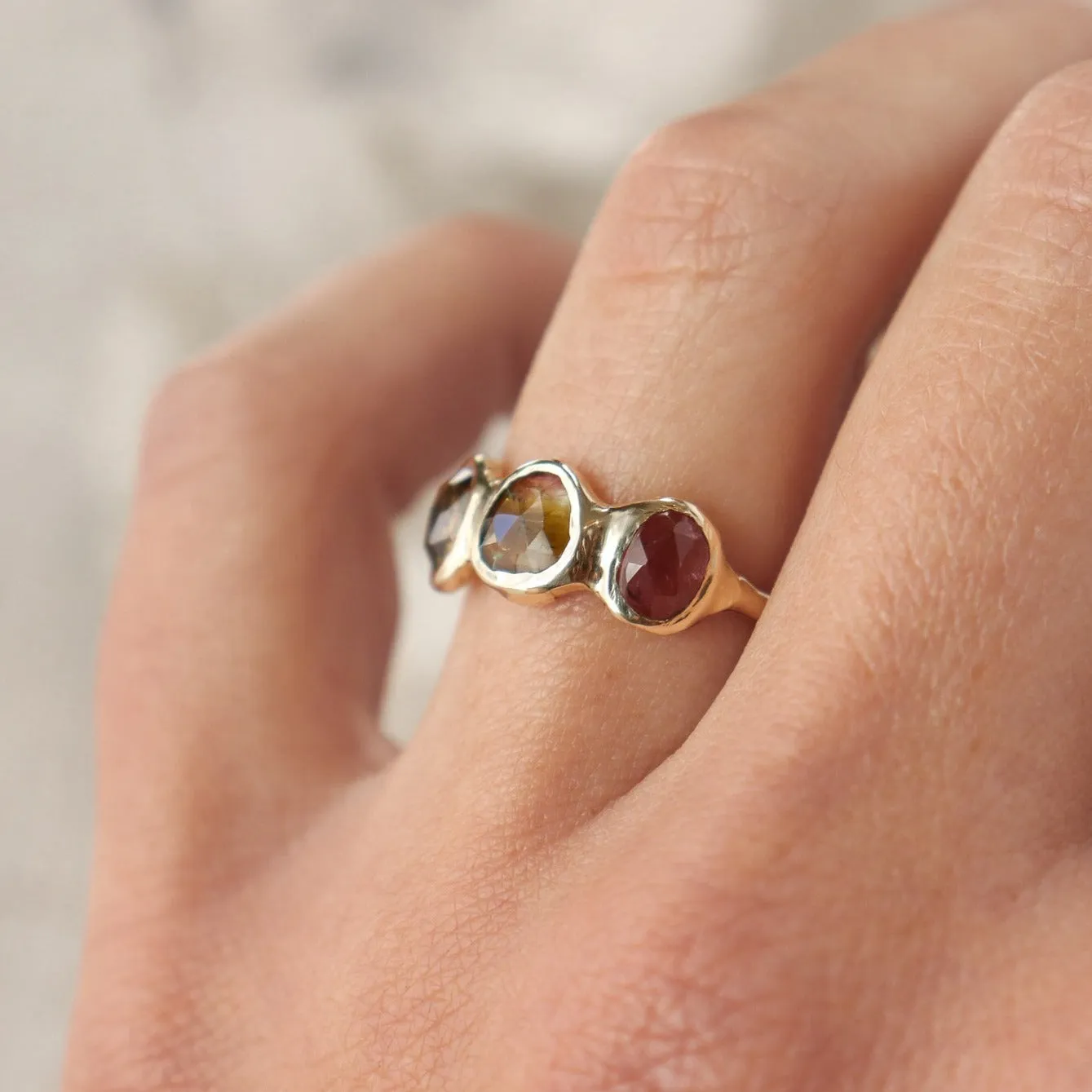 Trio Ring | Watermelon Tourmaline, 14k Gold