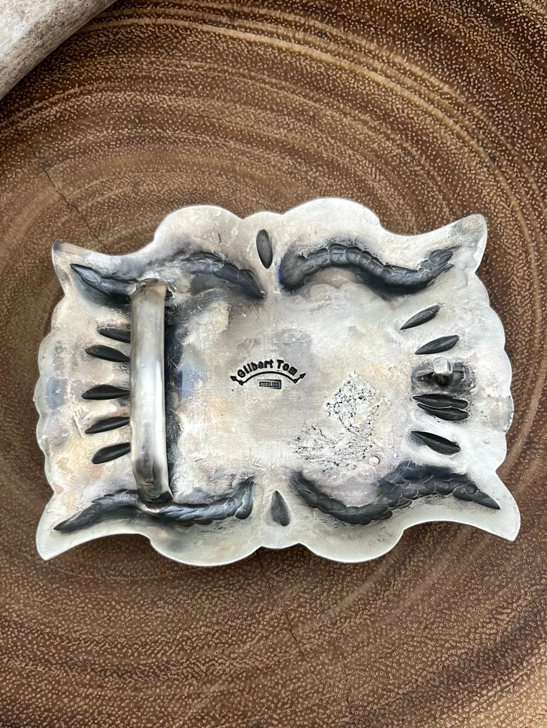Trish Sterling Silver and Royston Turquoise Stamped Belt Buckle