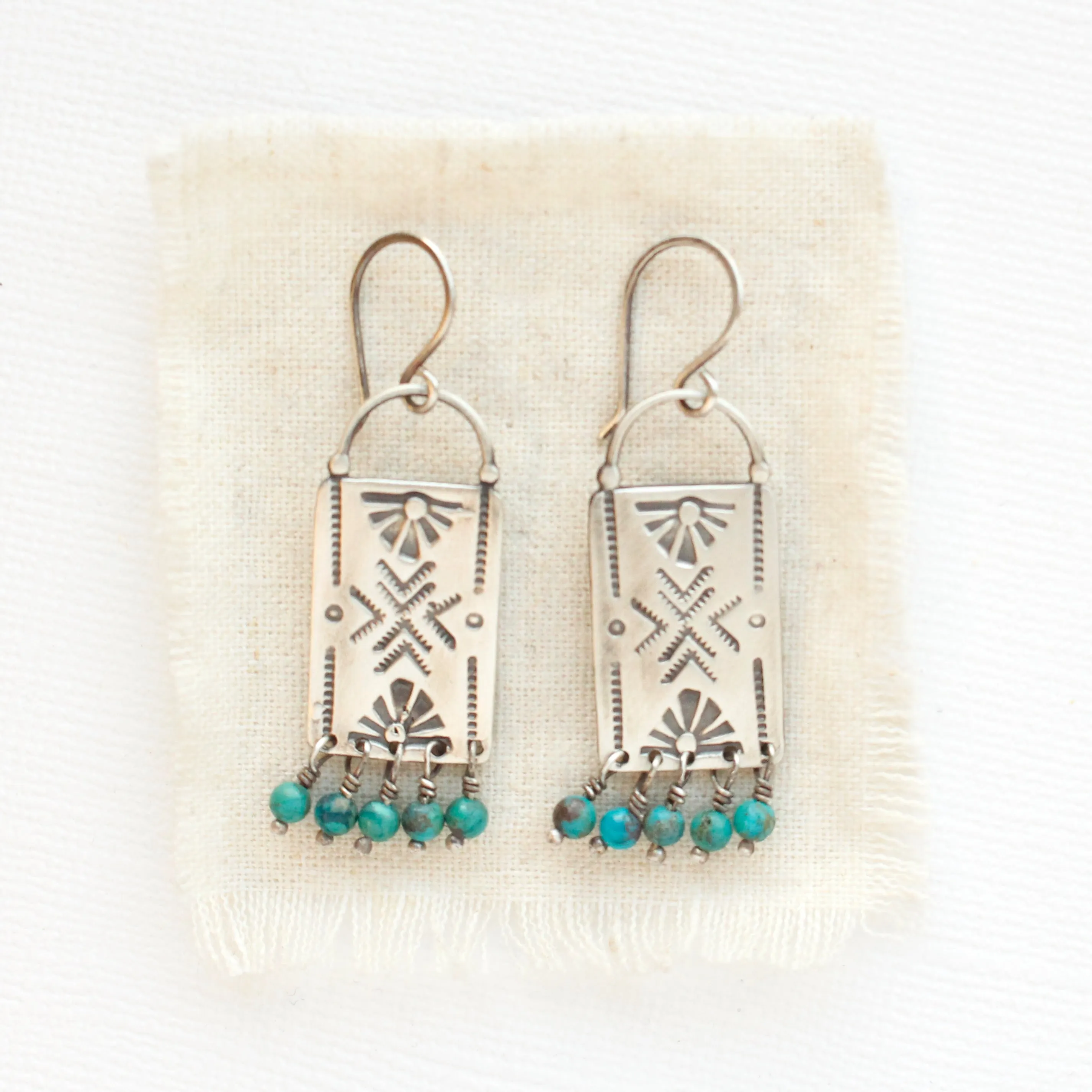 Turquoise Fringe Sun Bar Earrings