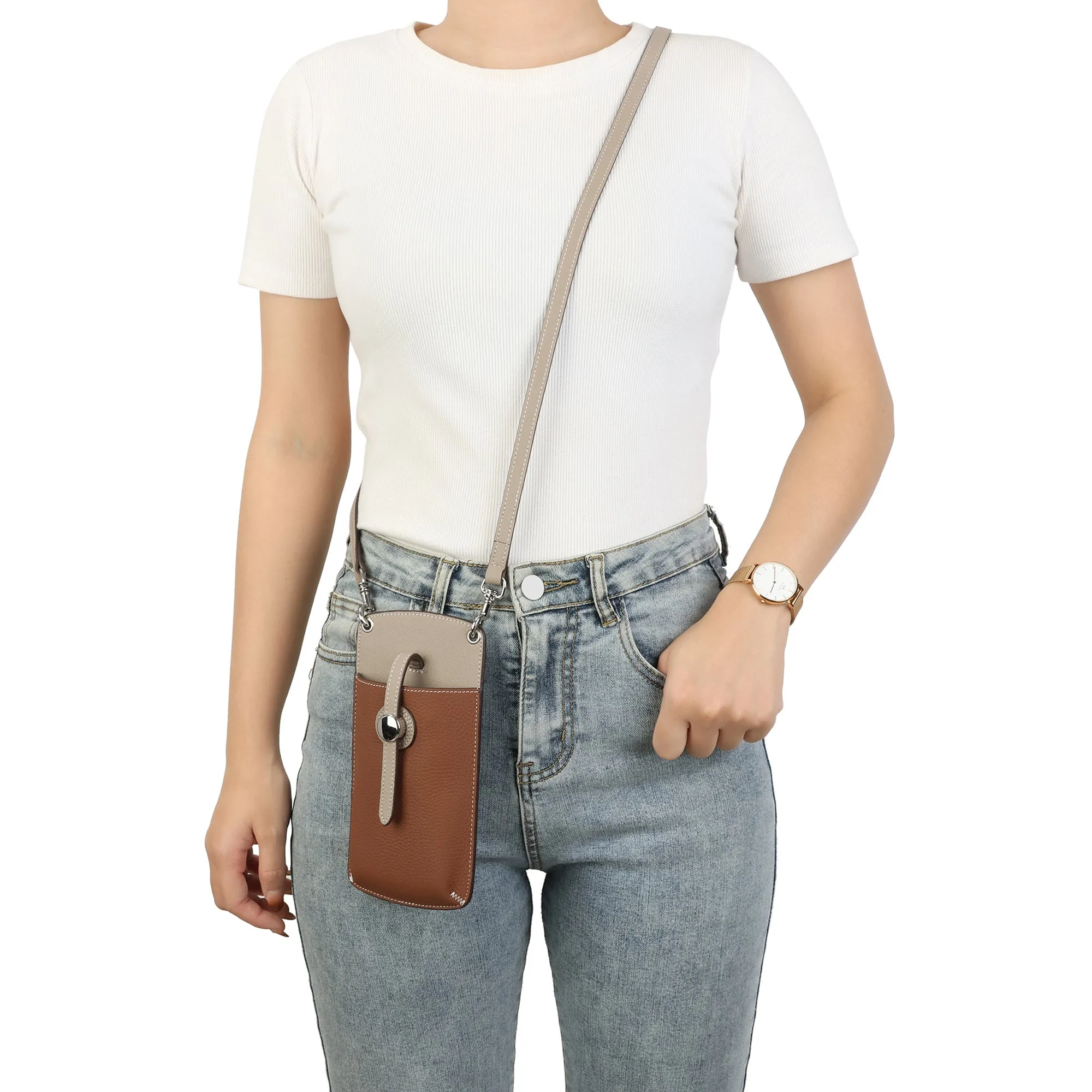 Two-Tone Leather Phone Crossbody Bag