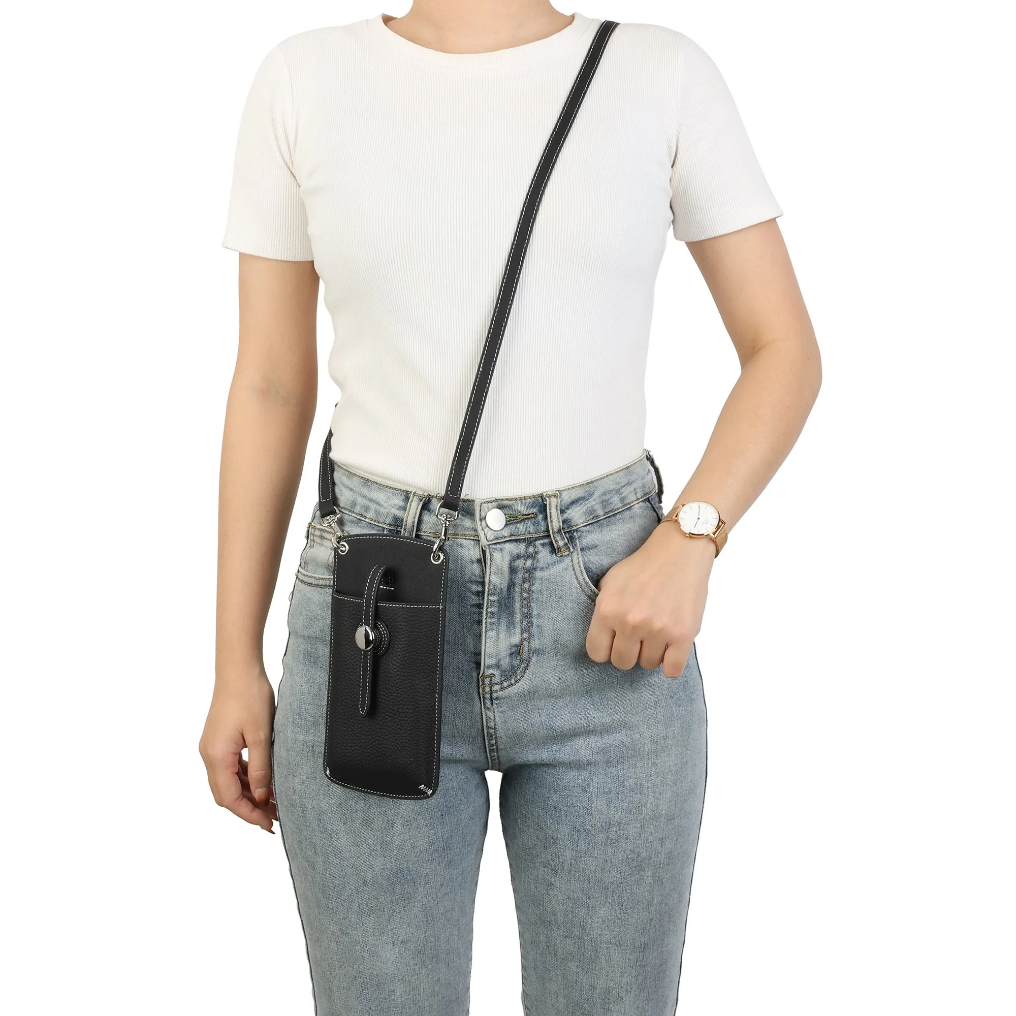 Two-Tone Leather Phone Crossbody Bag
