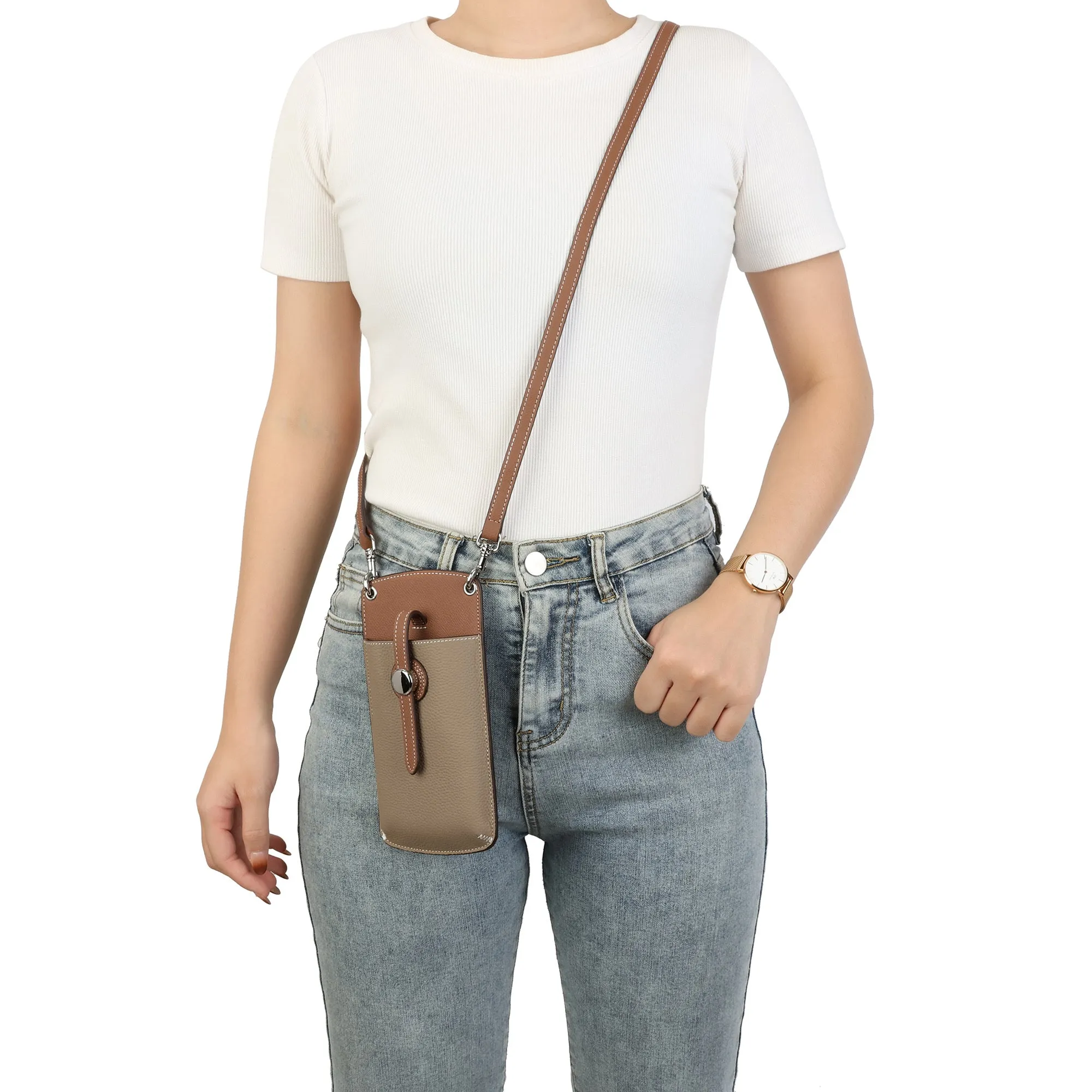Two-Tone Leather Phone Crossbody Bag