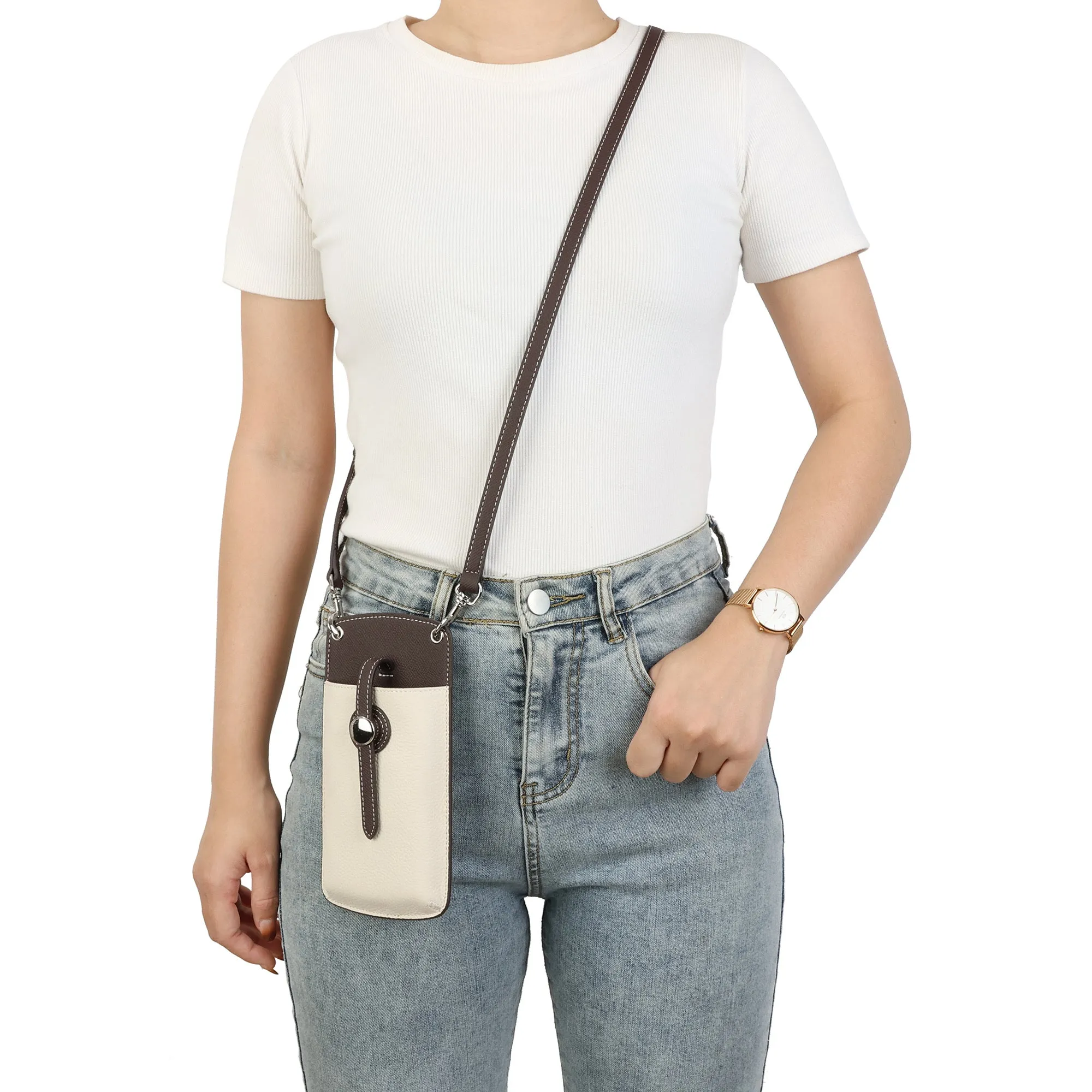 Two-Tone Leather Phone Crossbody Bag