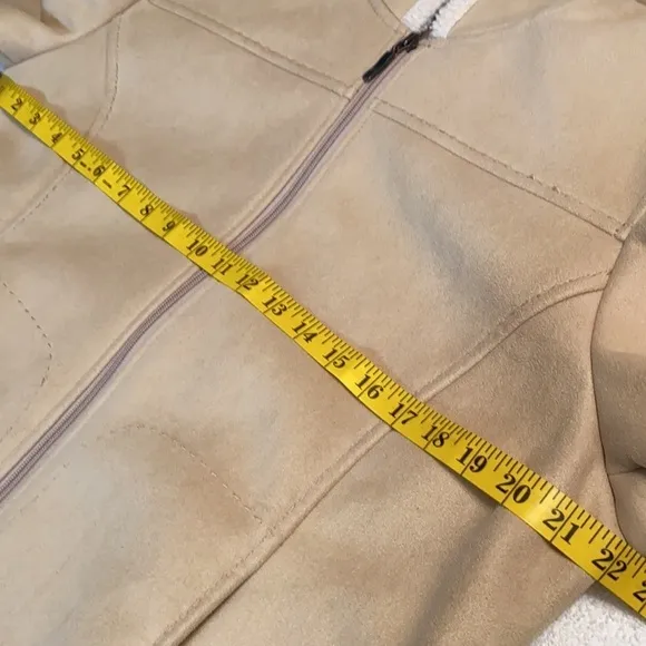 Utex full zip front jacket lined hooded long sleeve cream color Size large