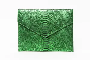 Vesper Envelope Clutch/Emerald Metallic Snakeskin Embossed