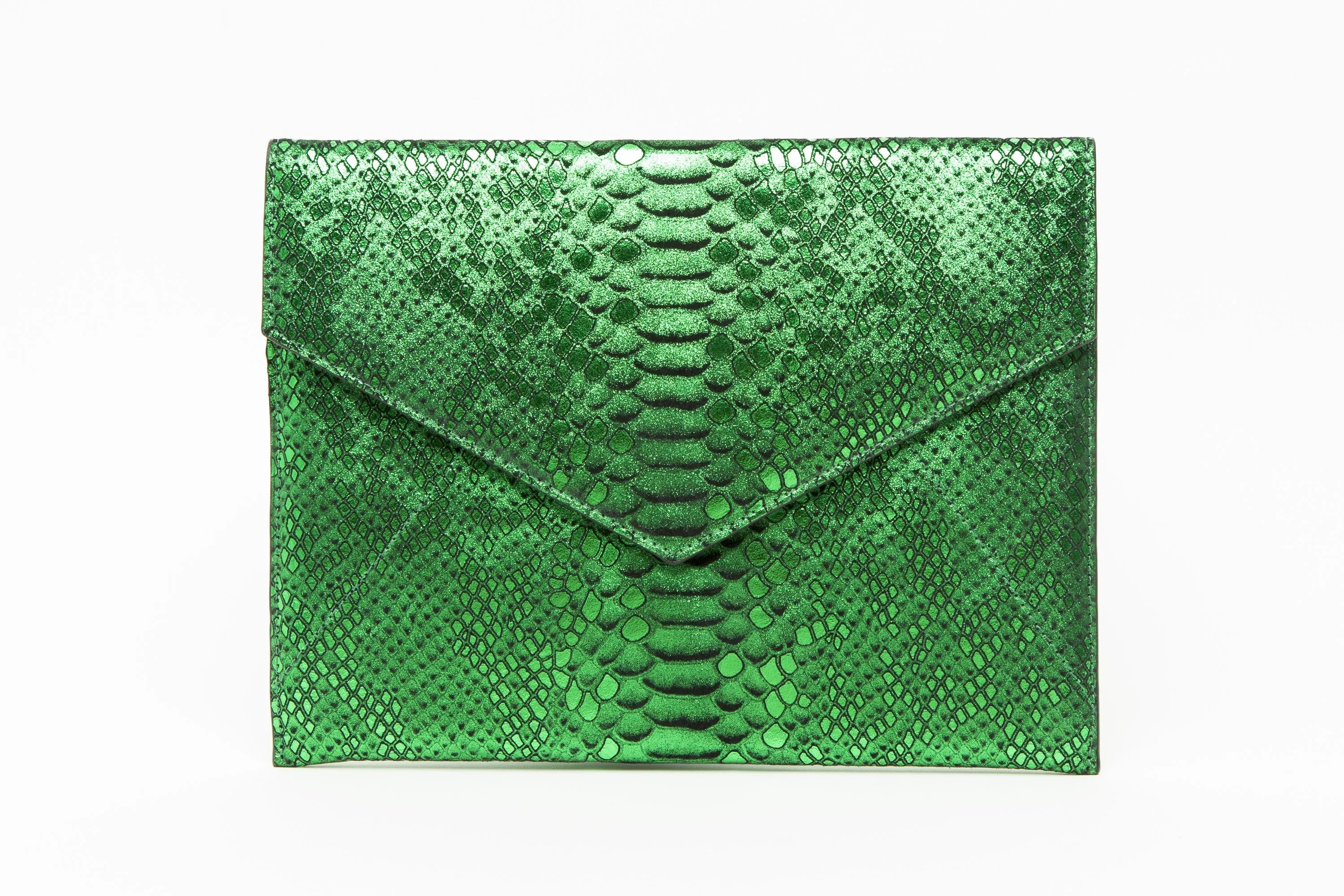 Vesper Envelope Clutch/Emerald Metallic Snakeskin Embossed