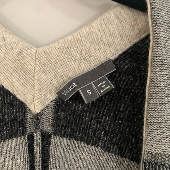 VINCE Cashmere Open Cardigan Womens Small Variegated Stripe Oversized Wool Blend