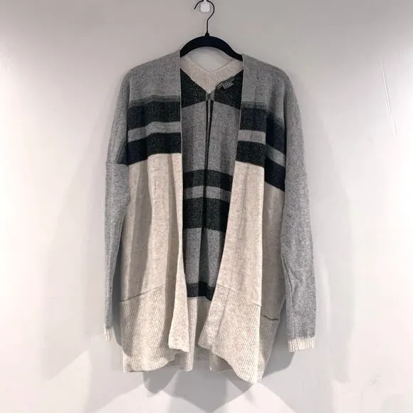 VINCE Cashmere Open Cardigan Womens Small Variegated Stripe Oversized Wool Blend