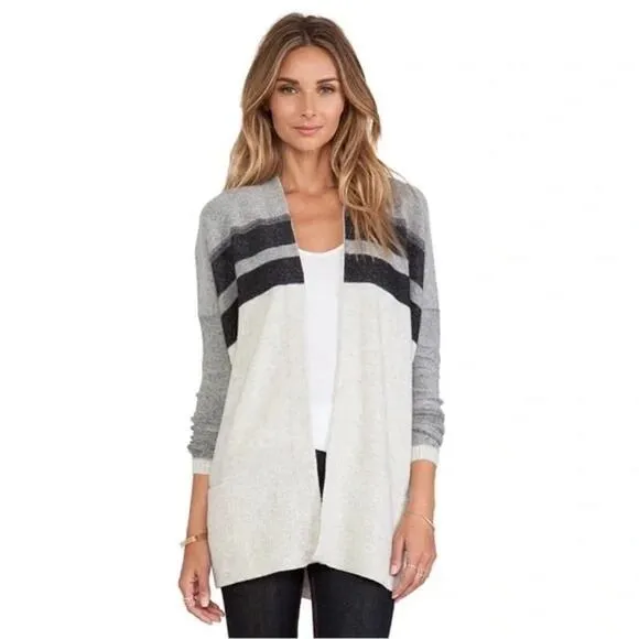 VINCE Cashmere Open Cardigan Womens Small Variegated Stripe Oversized Wool Blend