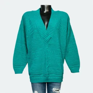Vintage 80s NEW Adele Kintwear Womens Medium Oversized Sweater Plunge V-Neckline
