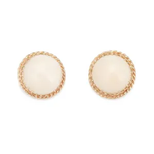 Vintage Angel Skin Coral Earrings 14k Yellow Gold Round Button Clip On Jewelry
