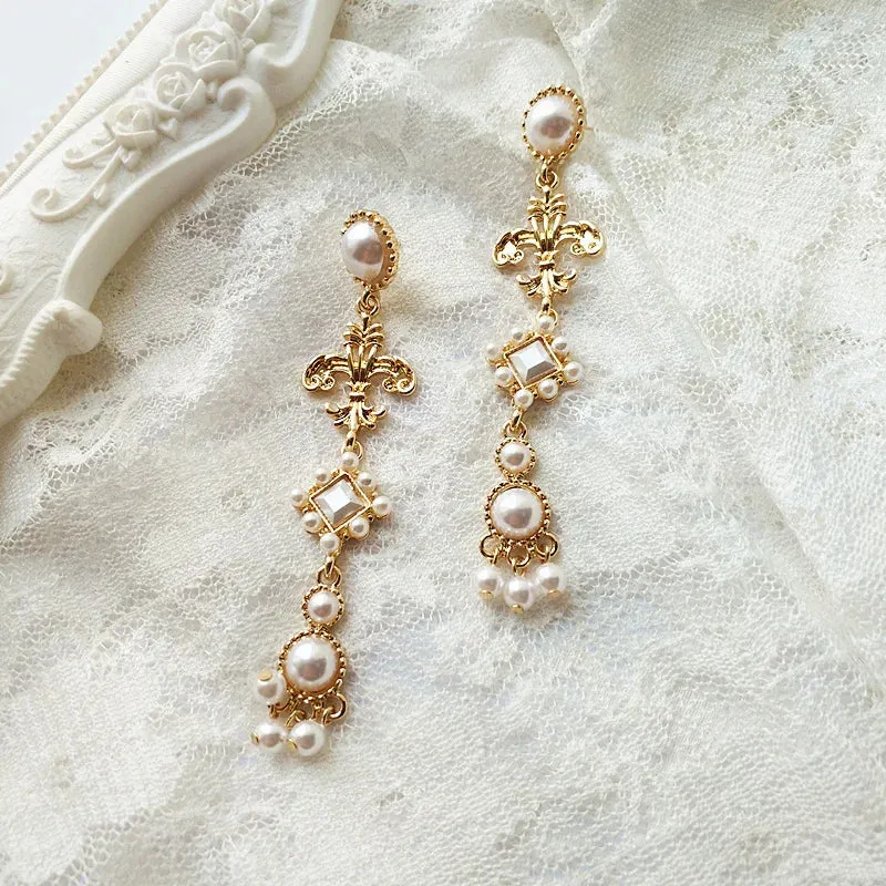 Vintage French Baroque Cross Pearl Clip-On Earrings