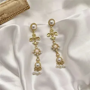 Vintage French Baroque Cross Pearl Clip-On Earrings