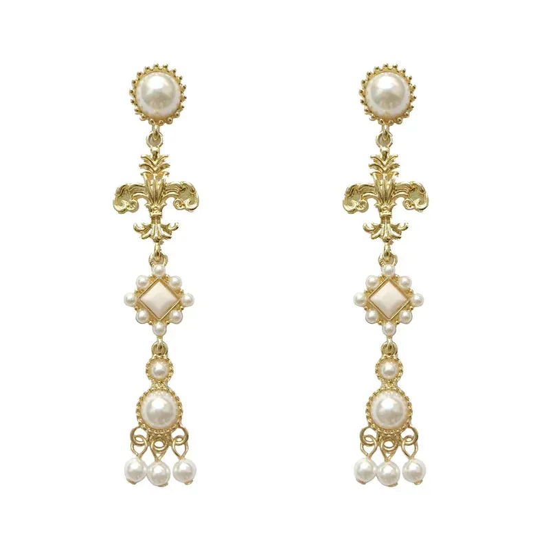 Vintage French Baroque Cross Pearl Clip-On Earrings