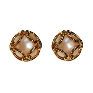 Vintage Joan Rivers Caged Pearl Earrings